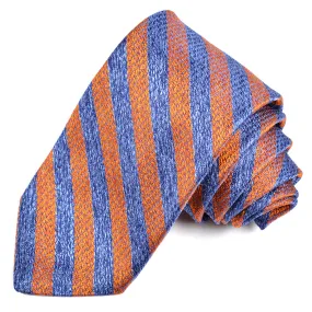 Denim Blue and Orange Mélange Textured Stripe Woven Jacquard Silk Tie by Dion Neckwear