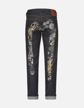 Dragon and Kanji Daicock Embroidered Slim Straight fit Jeans #2010