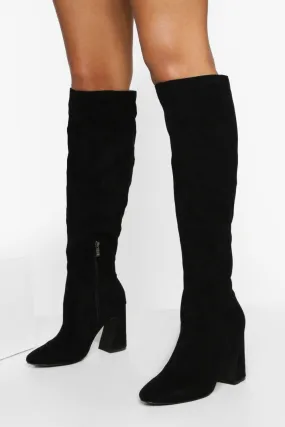 Flared Heel Knee High Boots