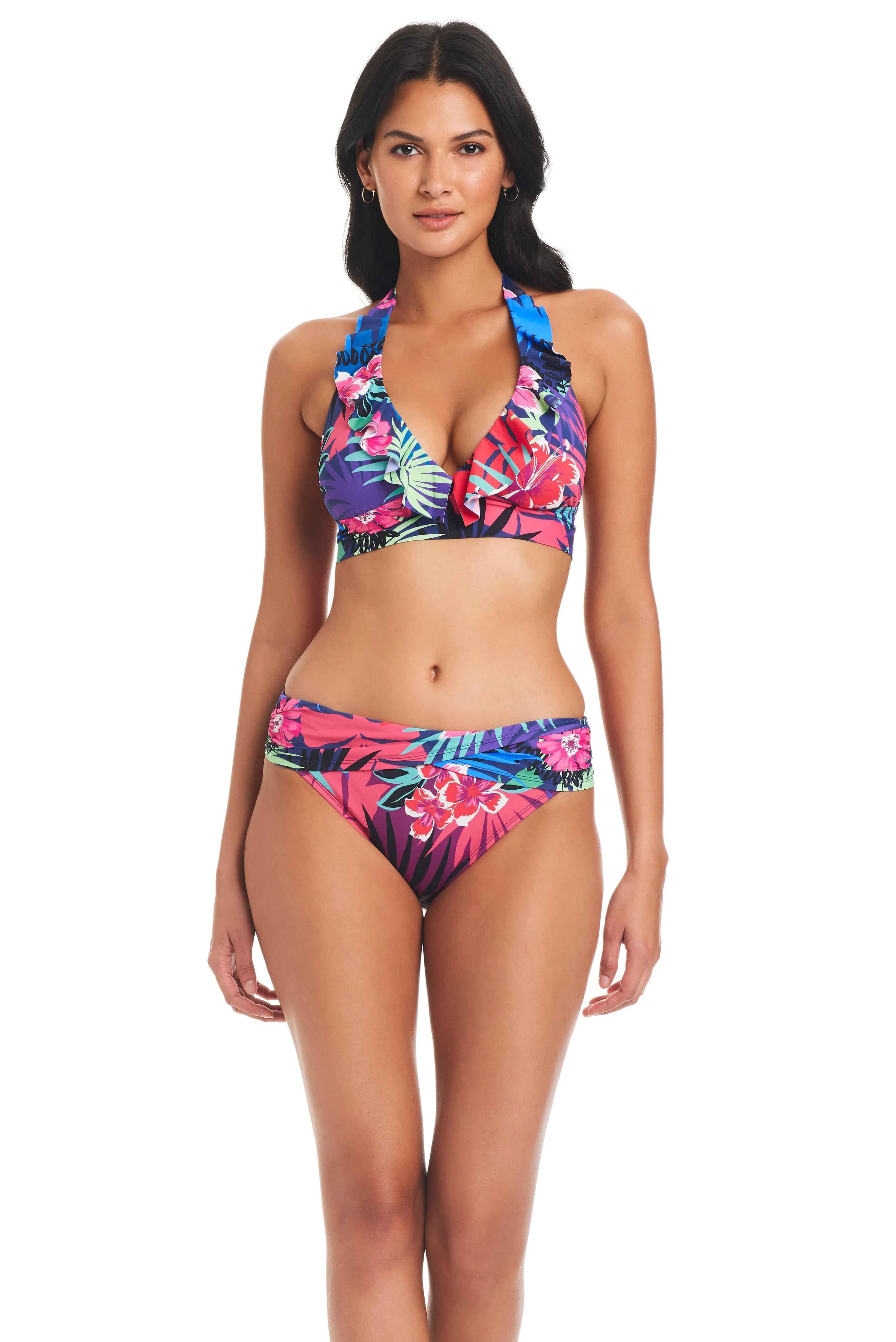 Hawaiian Punch Ruffle Halter Bikini Top