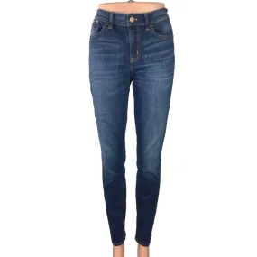 J. Crew Blue Denim Dark Wash Mid Rise Stretch Faded Skinny Jeans Size 28/30