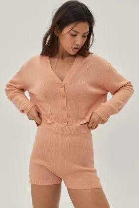 Knitted Cardigan And Shorts Loungewear Set