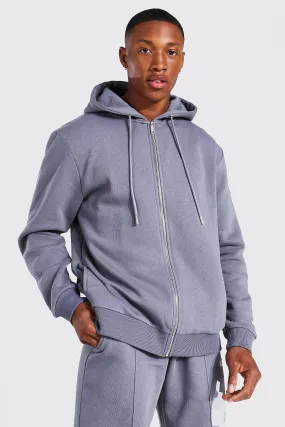 Man Woven Tab Zip Through Hoodie