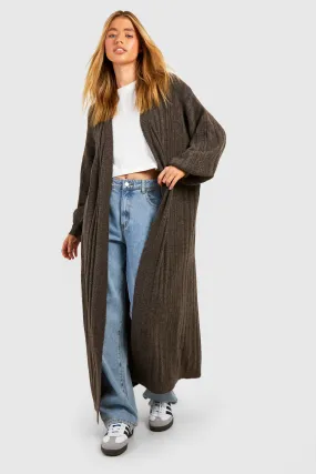 Mixed Rib Soft Knit Maxi Cardigan