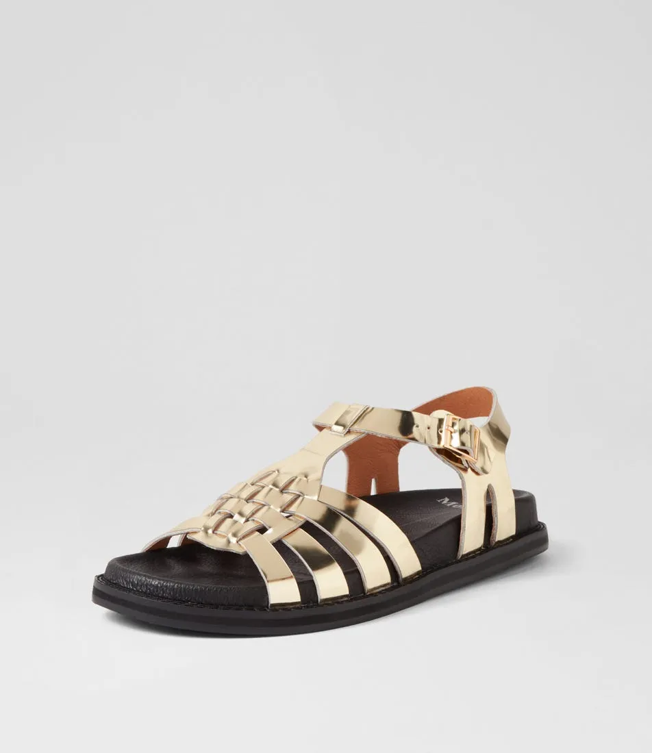 MOLLINI Harriz Gold Black Mirror Leather Sandals