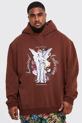 Plus Loose Fit Floral Statue Print Hoodie