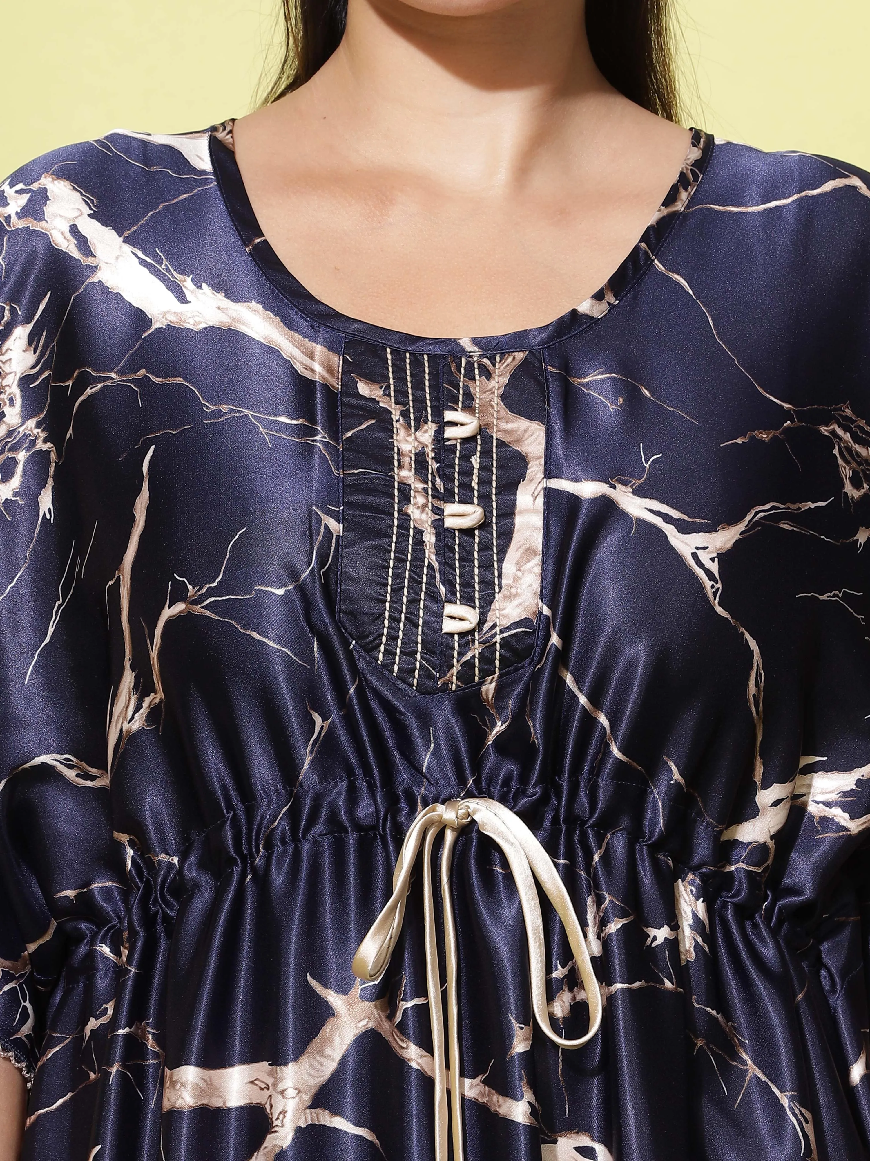 Satin Kaftan Gold Blue