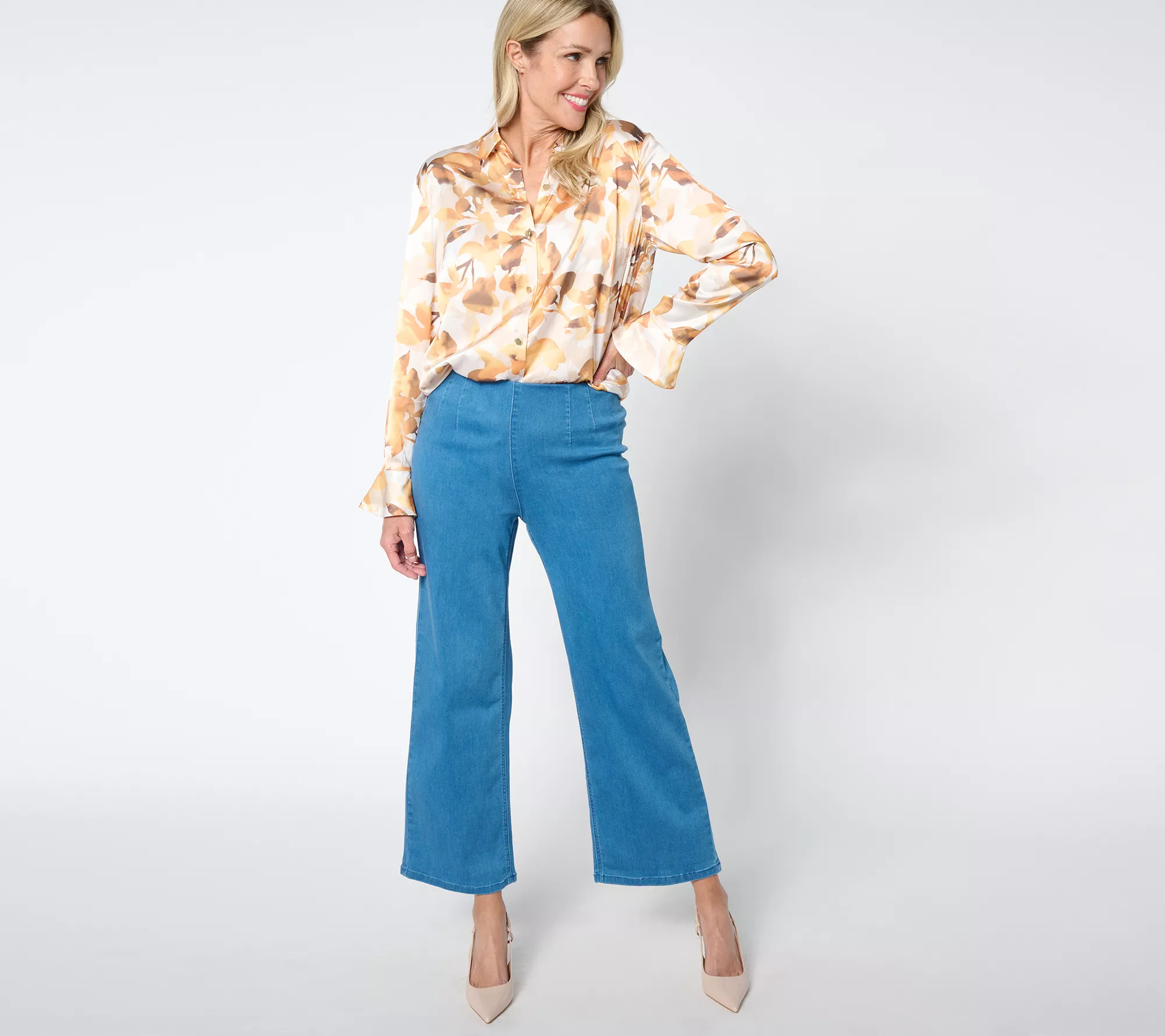 Susan Graver Regular Soft Stretch Pull-On Wide-Leg Jeans