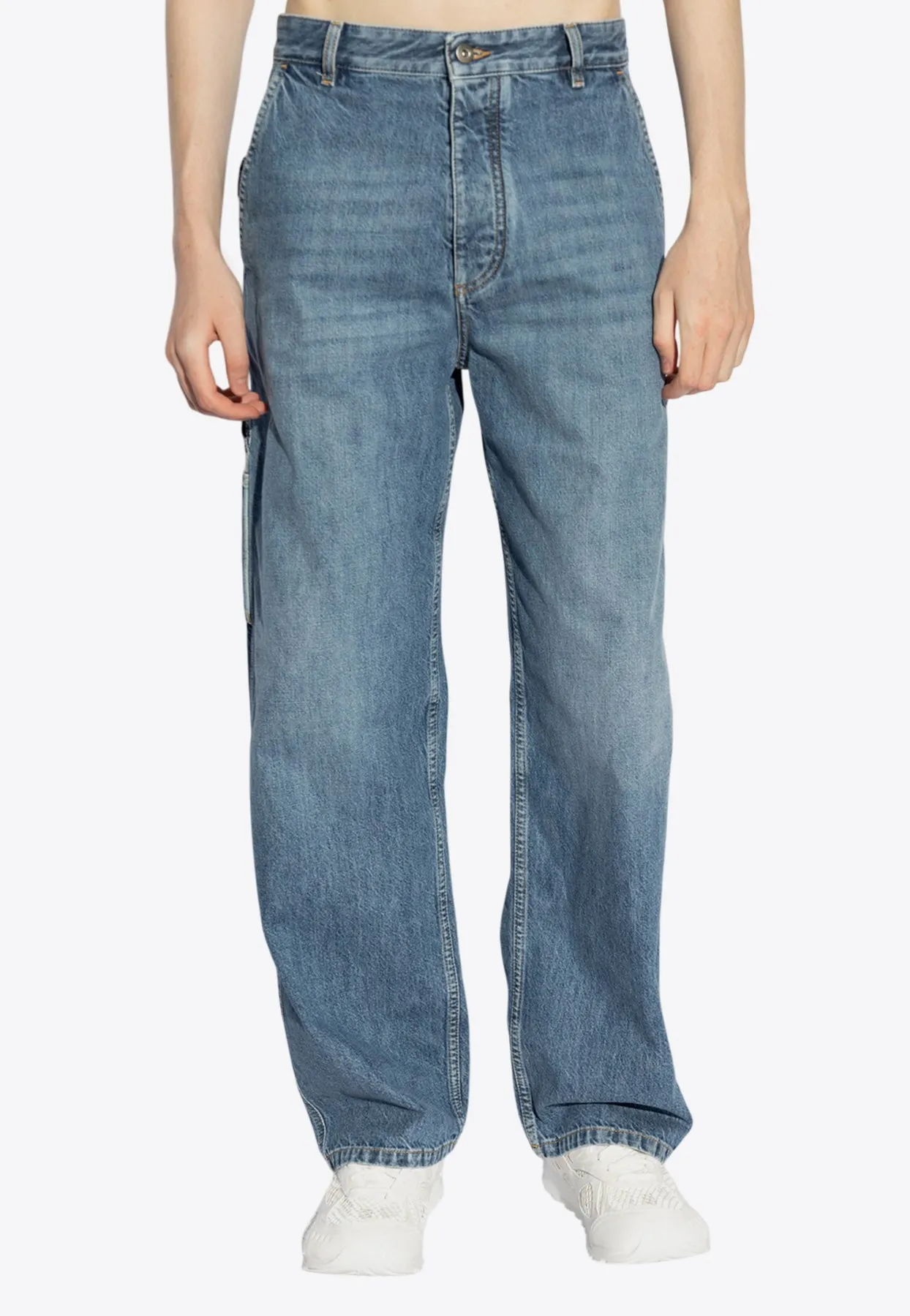 Washed-Effect Straight Cargo Jeans